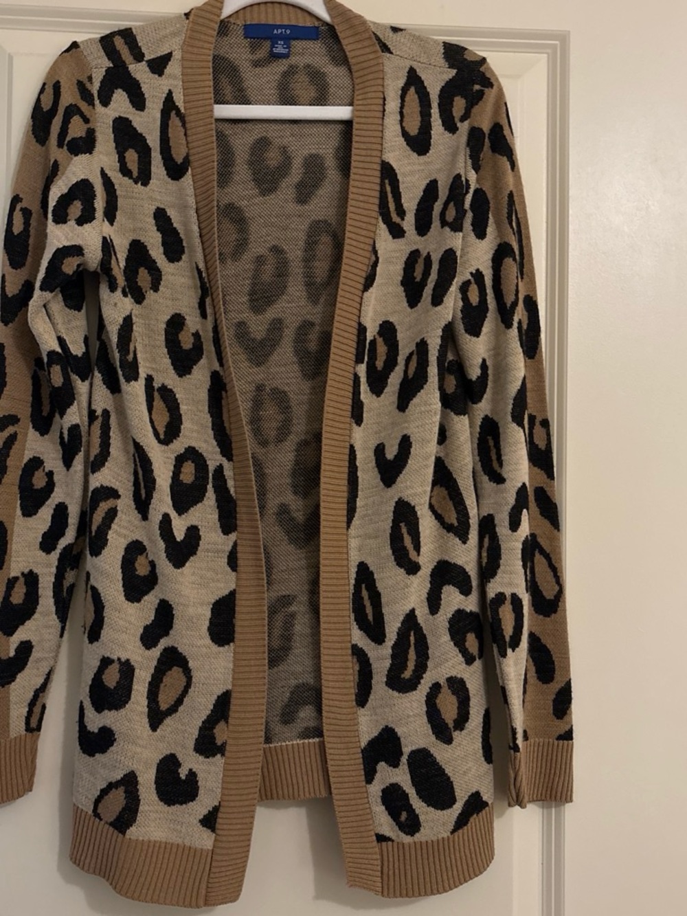 Apt. 9 Beige and Black Leopard Open-Front Cardigan Sweater Size XS  Long Sleeve